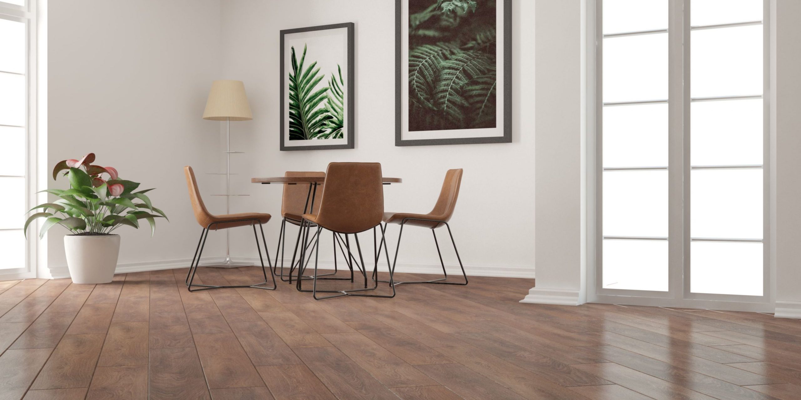 moderna-habitacion-vacia-mesa-sillas-diseno-interiores-plantas-lamparas